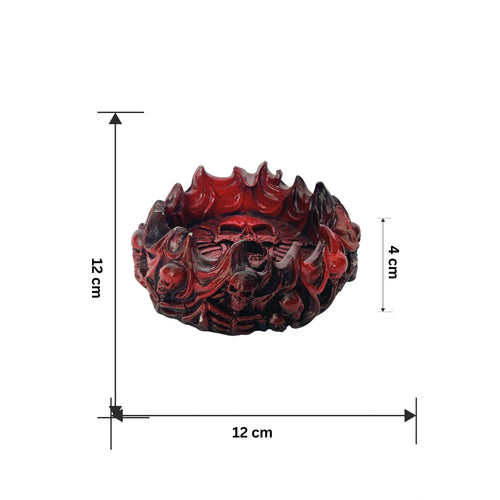 Crimson Skull Funky Ashtray with measurement