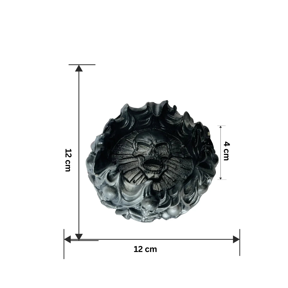 Gunmetal Skull Ashtray with measurement