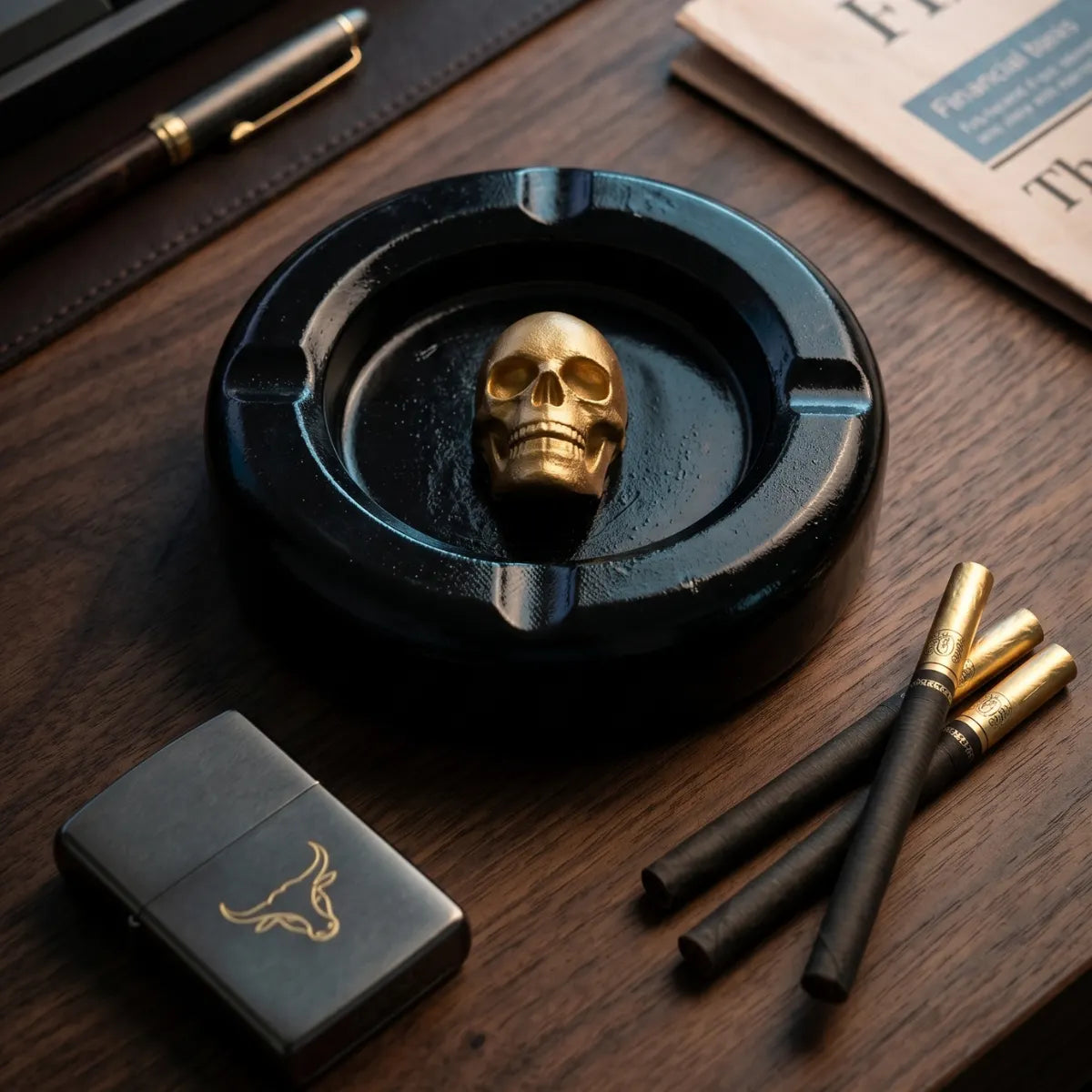 Treasure Skull unique Ashtray on wooden table