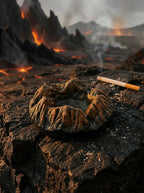 ashtray on a volcanic landscape with lava and smoke