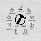 Collection of icons and text describing features of 'Dankforger' ashtrays on a light gray background.